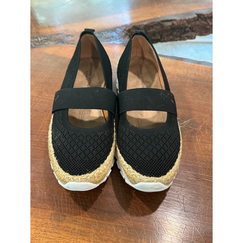 Adrienne Vittadini Sport Espadrille Slip-On Shoes Size 9 Women's Black Knit_2